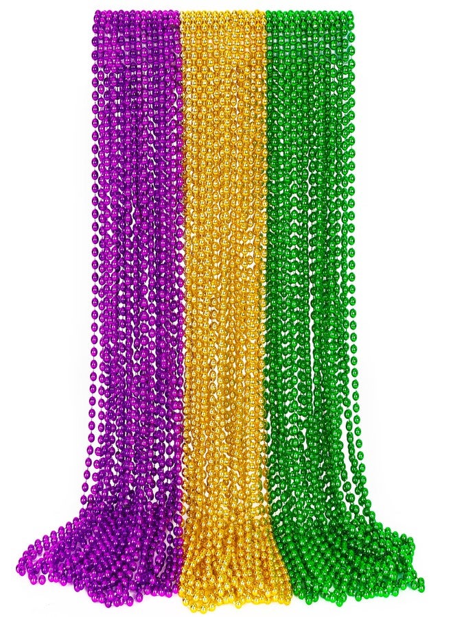 EOBOH 30PCS Mardi Gras Accessories, Green Purple Gold Mardi Gras Beads Necklaces Bulk, Metallic 33" Round Beads Necklace Costumes Decor, Parade Throws Party Decorations Favor Supplies - Image 1